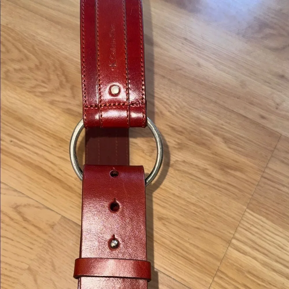Vintage Calvin Klein Bold Brown Leather Belt Ring Buckle Small Y2k Boho